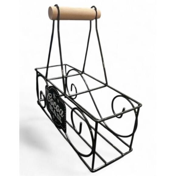 Cocoa Bar Black Metal Basket 9x3x8 Wood Handle Hot Chocolate Organizer Decor - Picture 4 of 8